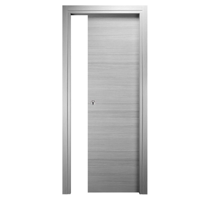 Porta interna grigia dal design semplice per spazi abitativi moderni.