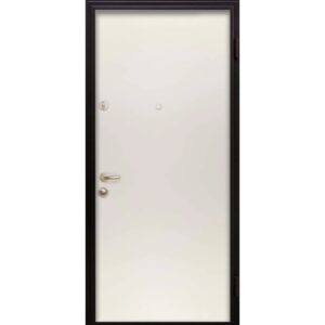 Porta blindata t.b.t. con telaio nero e pannello porta bianco.