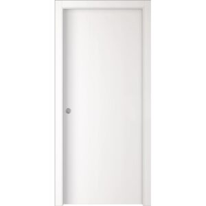 Porta interna bianca con design semplice e maniglia rotonda.