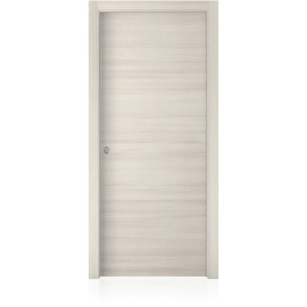 Porta interna chiara con finitura effetto legno, anta con maniglia.
