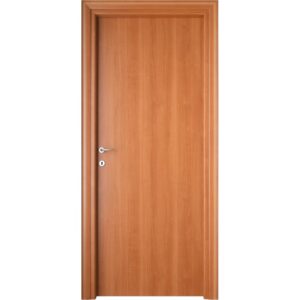 Porta interna in legno marrone chiaro con maniglia semplice. Ideale per la tua casa.