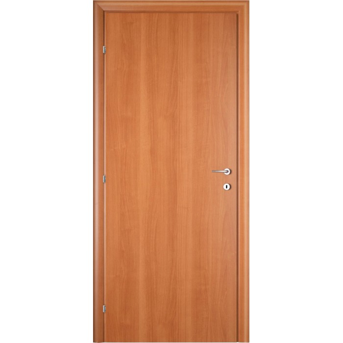 Porta interna color legno con maniglia e serratura color argento.