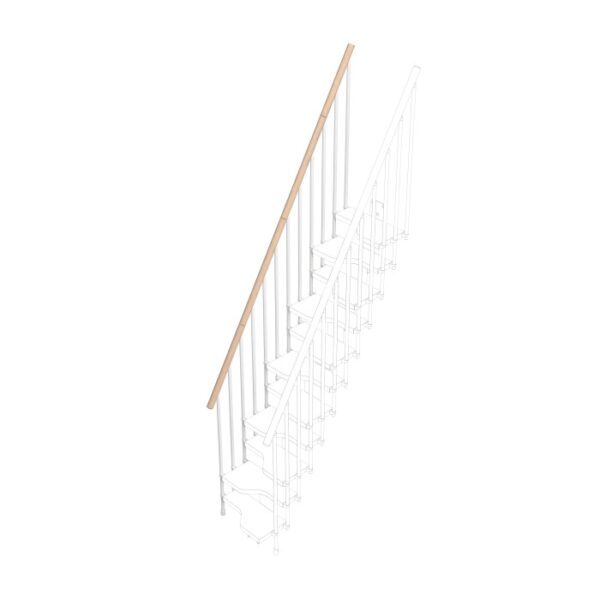Scala con corrimano in legno e ringhiera bianca, accessori per scale e ringhiere.