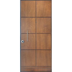 Moderna porta blindata t.b.t. in legno con maniglia e serratura. Protezione antieffrazione per la tua casa.