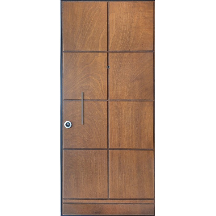 Moderna porta blindata t.b.t. in legno con maniglia e serratura. Protezione antieffrazione per la tua casa.