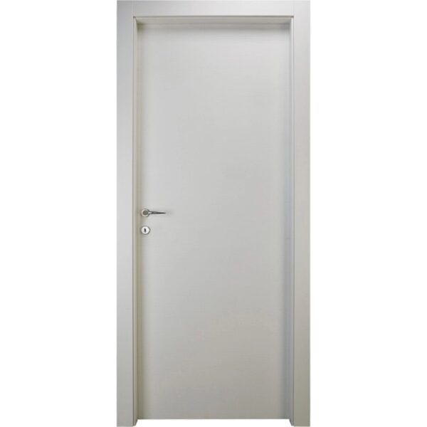 Porta interna bianca con maniglia argentata. Design semplice per la tua casa.