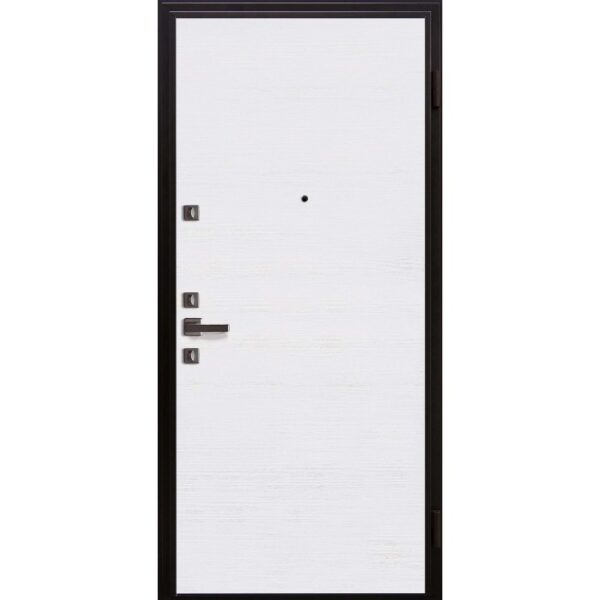 Porta blindata t.b.t. bianca con telaio nero. Porta robusta per l'ingresso di casa.