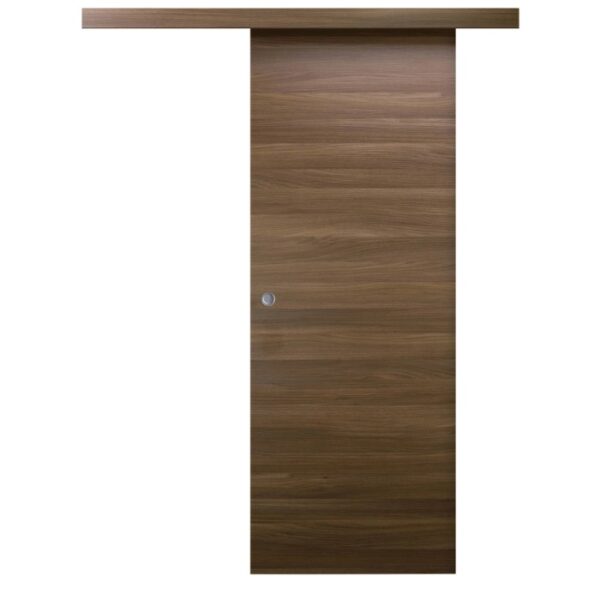 Porta interna color legno t.b.t. con venatura orizzontale e maniglia argentata.