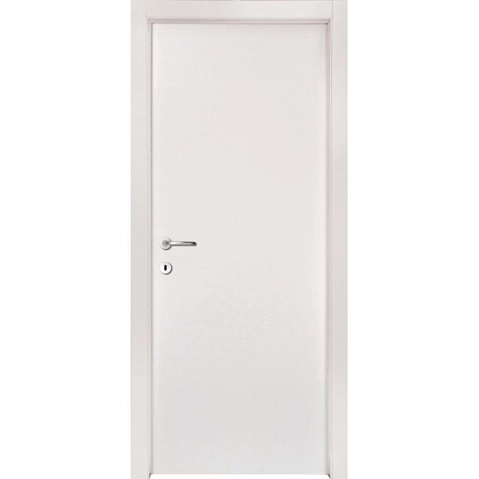 Porta interna bianca con maniglia argentata. Design semplice per ogni stanza.