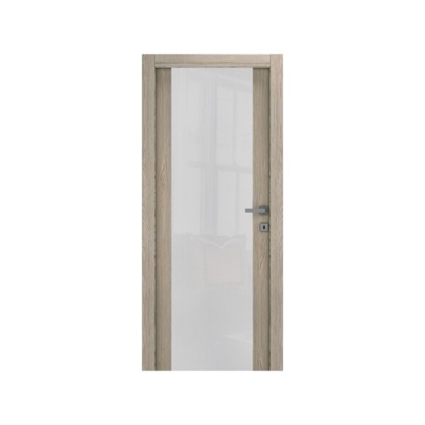 t.b.t. Porta per interni con telaio effetto legno e inserto in vetro satinato.