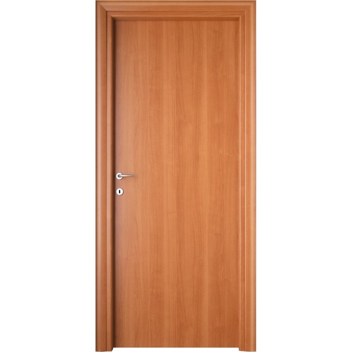 Porta interna in legno marrone chiaro con maniglia semplice. Ideale per la tua casa.
