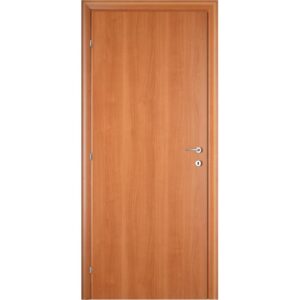 Porta interna color legno con maniglia e serratura color argento.