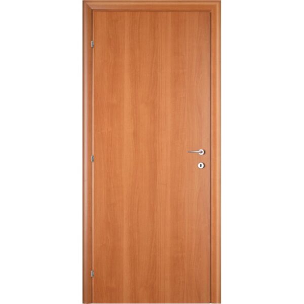 Porta interna color legno con maniglia e serratura color argento.