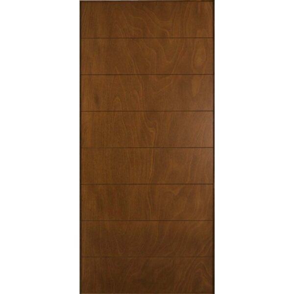 Porta in legno marrone con linee orizzontali, accessori per porte.