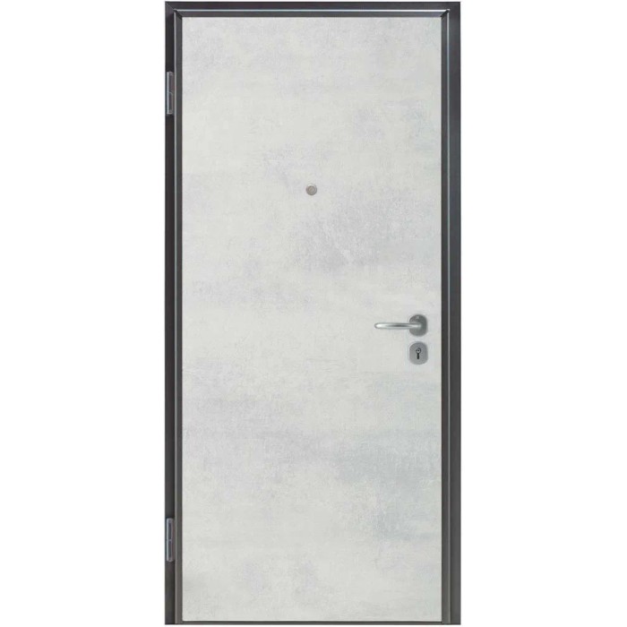 Porta blindata t.b.t. con finitura grigia e maniglia argentata.