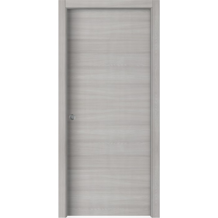 Porta interna grigia con venature del legno per interni.