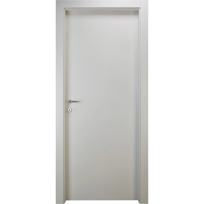Porta interna bianca con maniglia argentata. Design semplice per la tua casa.