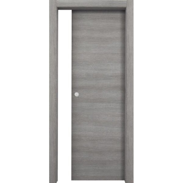 Porta interna grigia con telaio. Porta semplice per interni.