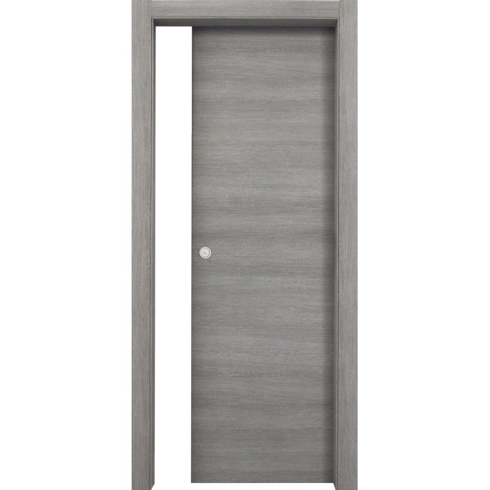 Porta interna grigia con telaio. Porta semplice per interni.