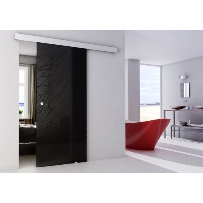 Porta scorrevole esterno muro Alu in cristallo trasparente 76x0,8x215 cm