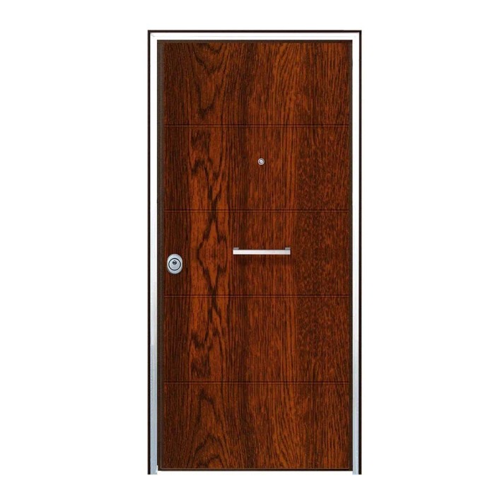 Porta blindata t.b.t. marrone con telaio e maniglia argentati. Porta robusta per l'ingresso di casa.