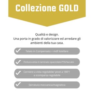 Dettagli porta interna: Panoramica telaio, finitura, cerniere e serratura.