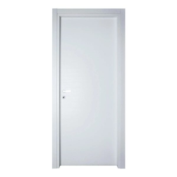 Porta interna bianca con design semplice e maniglia.