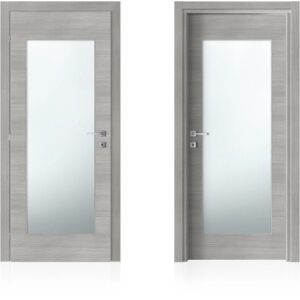 Porte interne grigie con inserto in vetro, vari design.