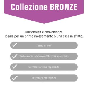 Caratteristiche porta interna: telaio in MDF, finitura Microtek, cerniere regolabili, serratura meccanica.