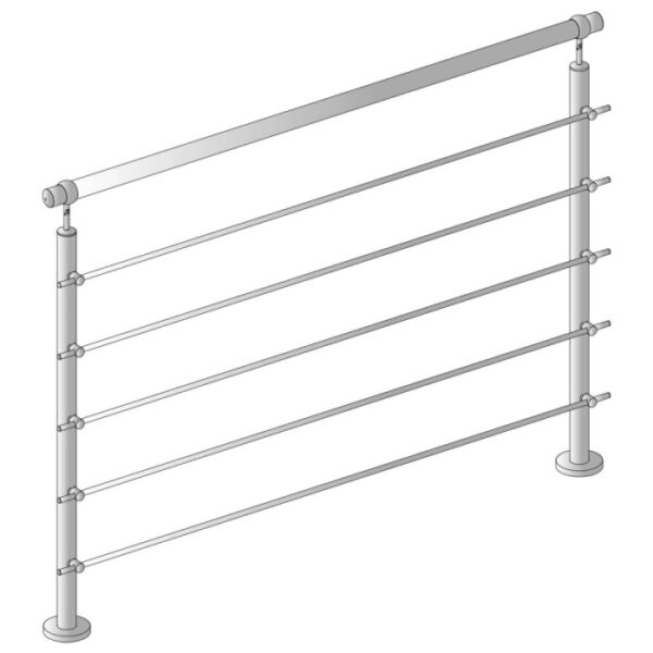 Ringhiera argentata con barre orizzontali per scale e altro.
