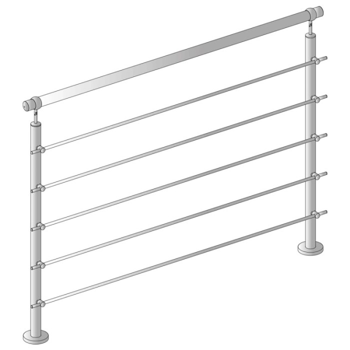 Ringhiera argentata con barre orizzontali per scale e altro.
