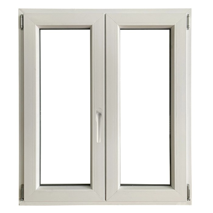 Finestra in PVC bianca a due ante. Ideale per nuove costruzioni e ristrutturazioni.