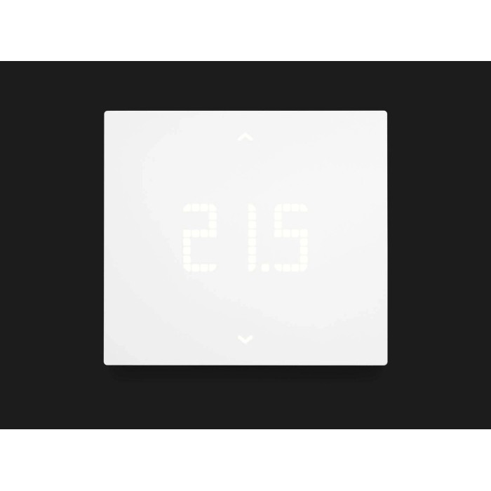 Termostato t.b.t. bianco con display digitale. Regolatore di temperatura per riscaldamento.