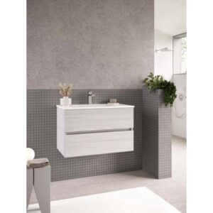 t.b.t. Mobile bagno sospeso effetto legno con due cassetti.