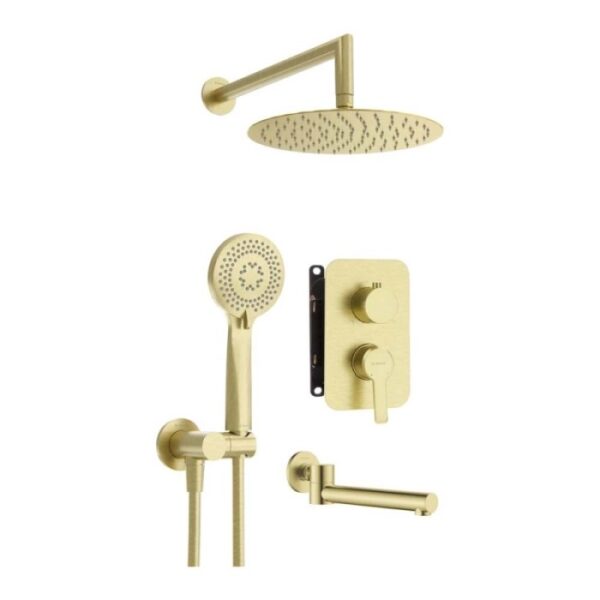 Kit doccia a scomparsa Rodas Ø25 cm oro spazzolato con bocca per vasca