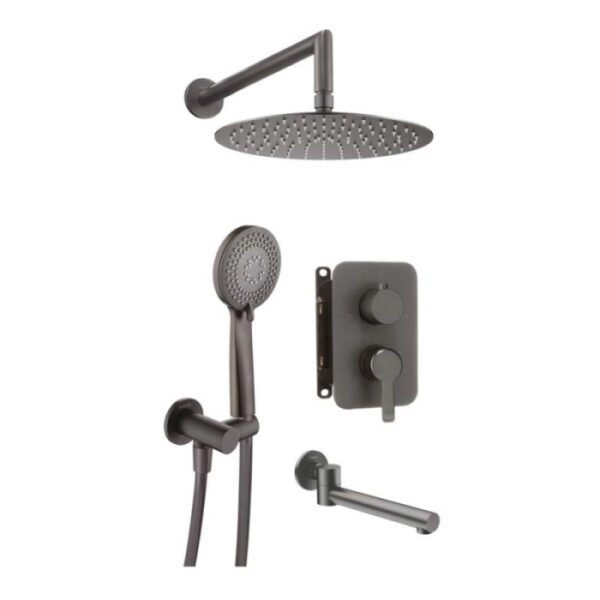 Kit doccia a scomparsa Rodas soffioneØ25 cm titanio con bocca per vasca