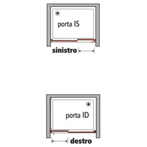 Schizzo: Porta doccia t.b.t., apertura a sinistra (IS) e a destra (ID), per bagno senza barriere.