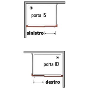 Schizzo: Porta doccia t.b.t., apertura a sinistra e a destra.