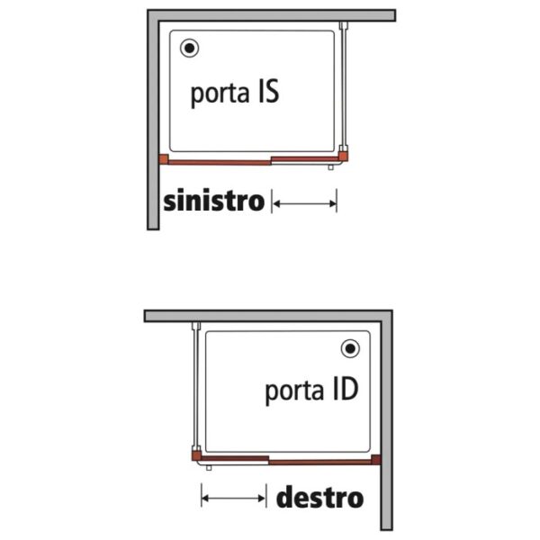 Schizzo: Porta doccia t.b.t., apertura a sinistra e a destra.