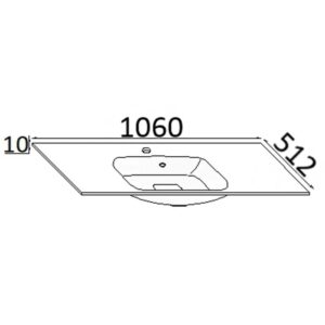 Disegno tecnico lavabo con dimensioni 1060x512 mm per mobile bagno.