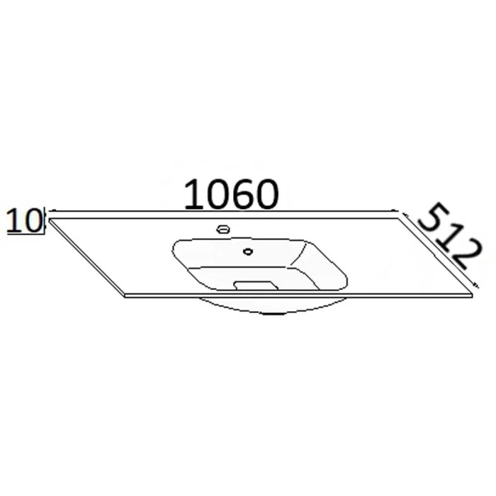 Disegno tecnico lavabo con dimensioni 1060x512 mm per mobile bagno.