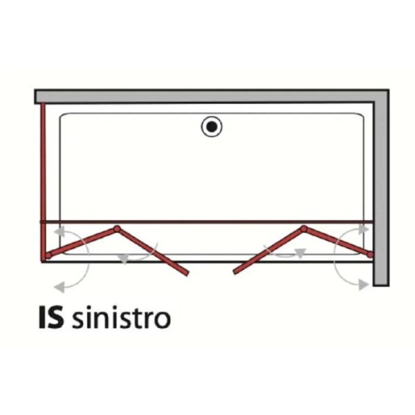 Schizzo di un box doccia t.b.t. con ante a soffietto, apertura a sinistra.