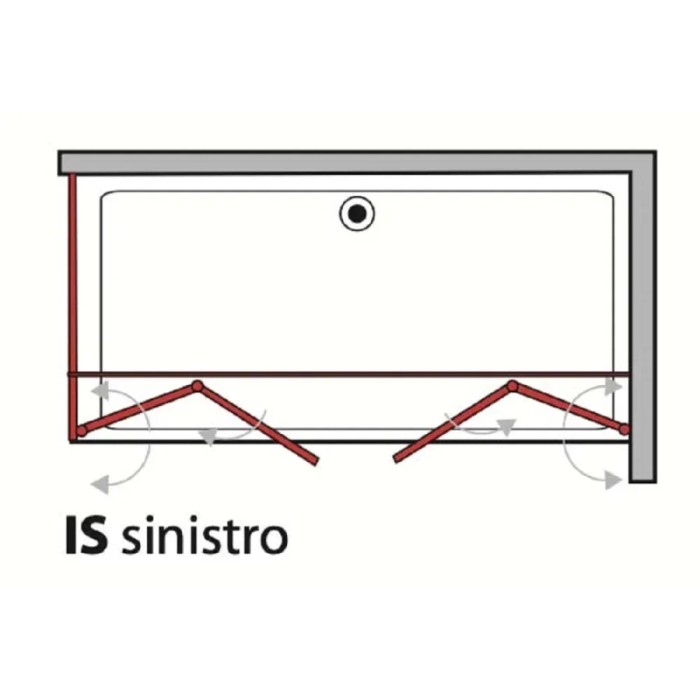 Schizzo di un box doccia t.b.t. con ante a soffietto, apertura a sinistra.