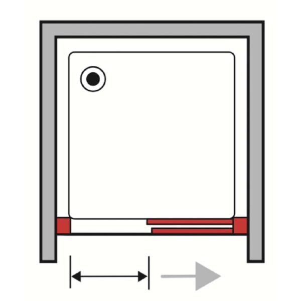 Schizzo di una porta doccia t.b.t. che si apre.