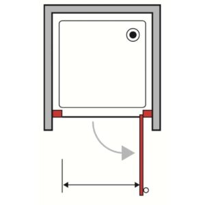Schizzo di una parete doccia girevole (t.b.t.) per doccia, con indicazione delle dimensioni.