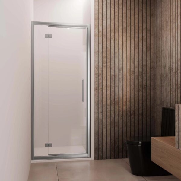 Porta battente reversibile doccia Lux est. fisso 87-93 cm argento trasparente