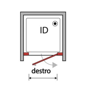 Schema di una porta doccia t.b.t. con apertura a destra.