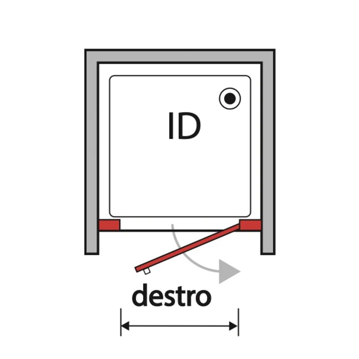 Schema di una porta doccia t.b.t. con apertura a destra.