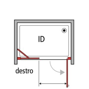 Schizzo di una porta doccia t.b.t. (Porte doccia) con area di rotazione.