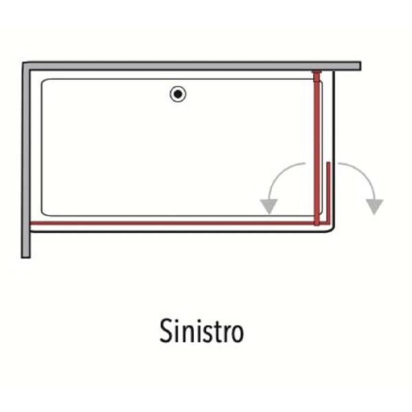 Schizzo di una doccia walk-in t.b.t., versione sinistra con area girevole.